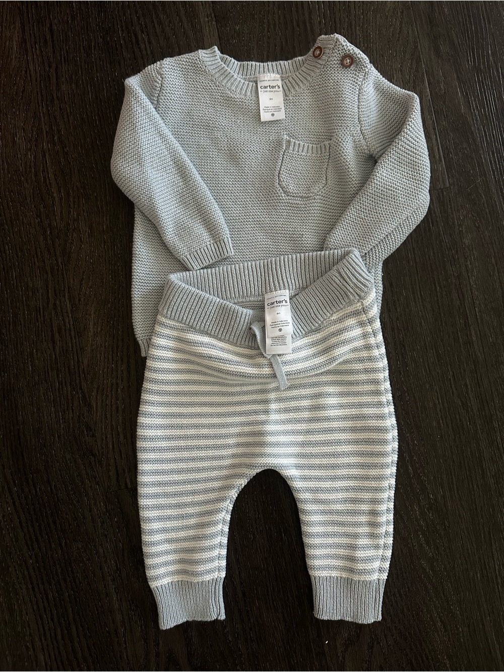 Carter's Light Blue Knit Sweater and Striped Pants Set